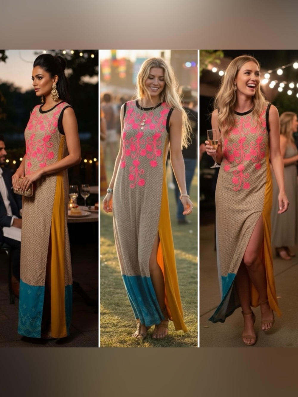 Vineet Bahl Anthropologie Maxi Dress Embroidered Floral Boho Slit Large Resort